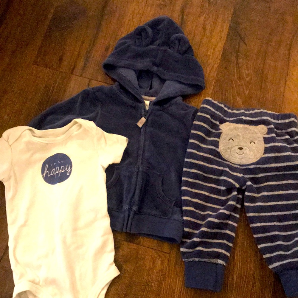 Carters 9 mo terry hoody set teddy bear ears